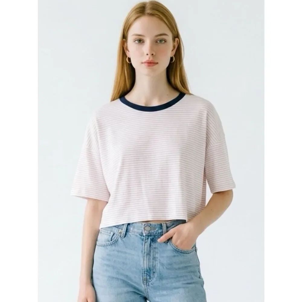TOPSHOP | Striped Crop Short Sleeve Top Sz 8-10